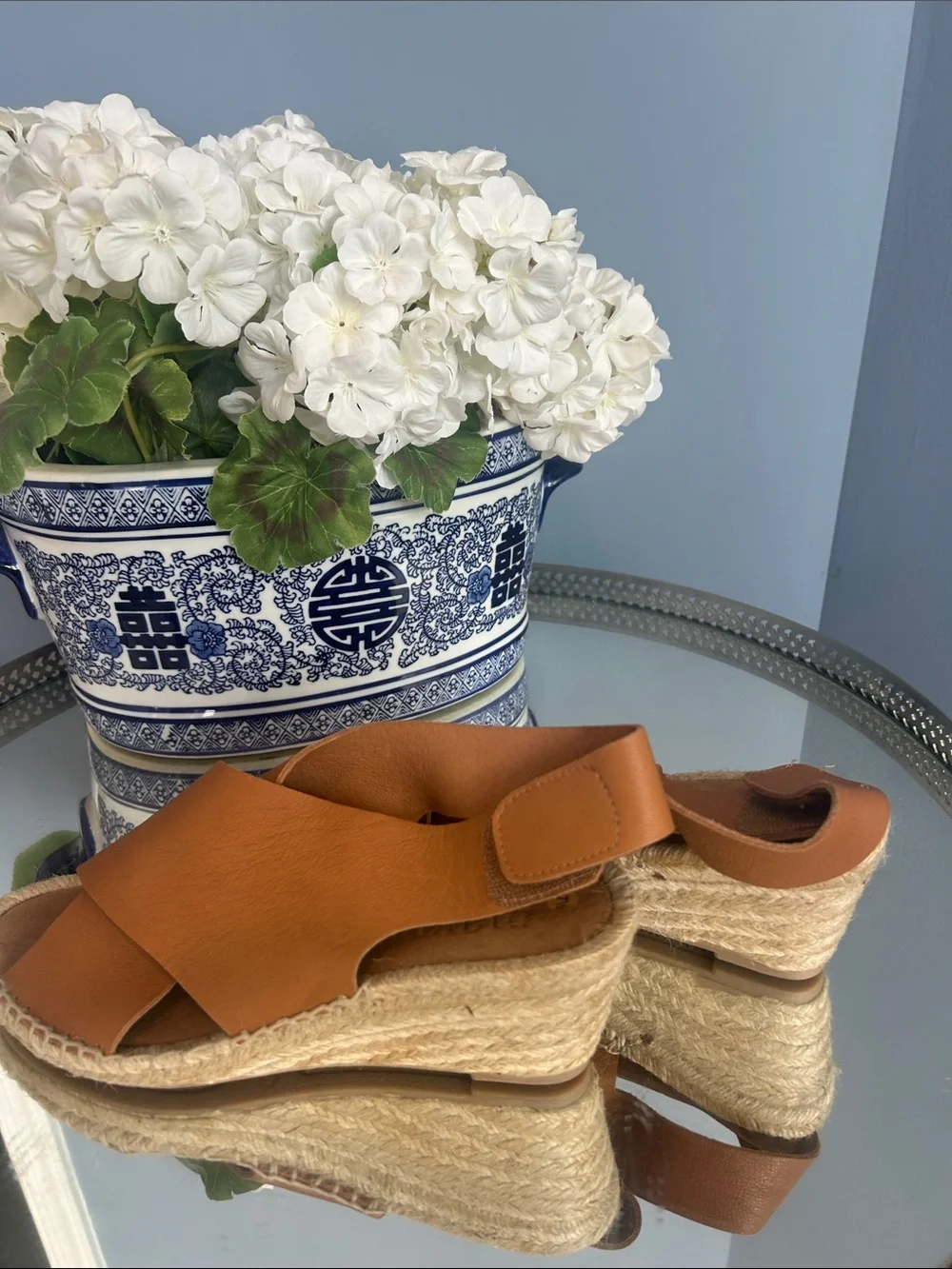 Women's Tan Espadrille Wedge Sandals with Cross Straps